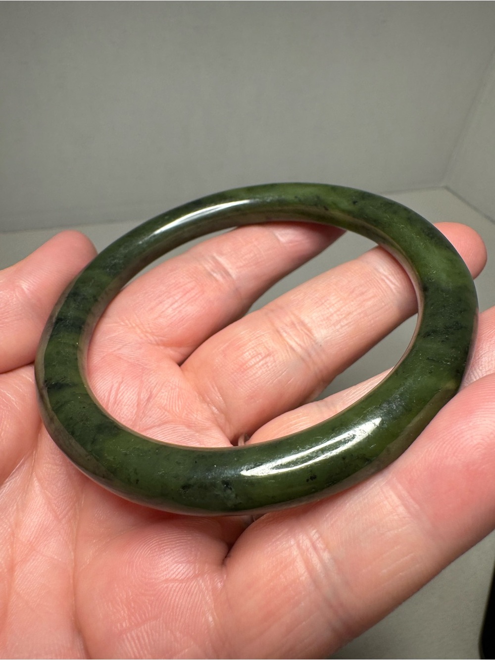 Genuine Spinach Green Nephrite Jade Bangle Bracelet - 57mm (2 1/4" ID)